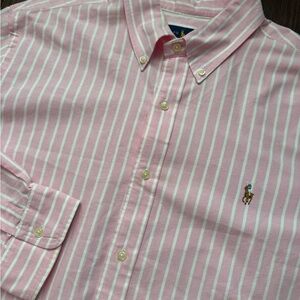 Polo Ralph Lauren Button-Up Shirt Mens XL Pink White Striped Extra Large w Pony